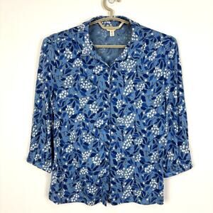 Seasalt Cornwall 3/4 Sleeve Embrace Shirt Blue floral button US 8 cotton/modal
